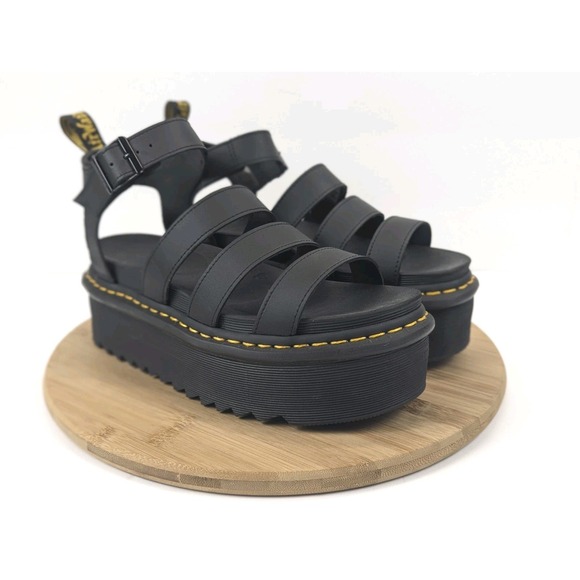 Dr Martens Blaire Quad Sandals Black Womans 9 Leather Platform Docs DM - Picture 1 of 10